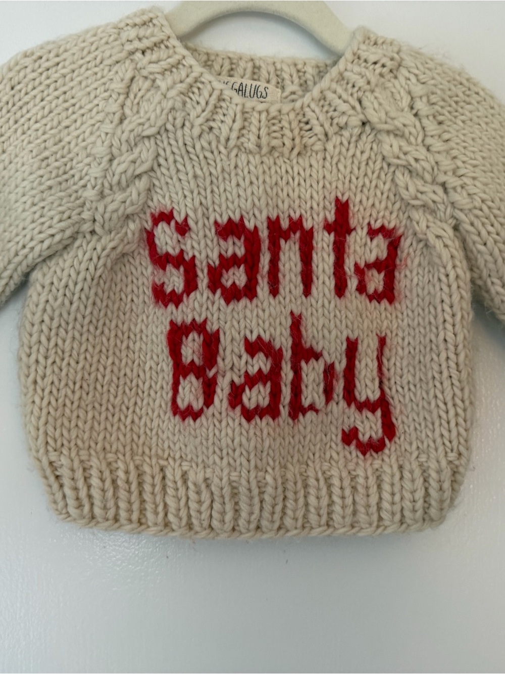 Spearmint Love Hand-Knit Cream 'Santa Baby' Sweater size 6-12m